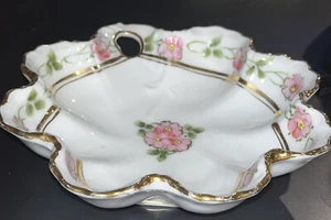 Vintage Hand painted Nippon Candy Dish or Trinket Gold Trim and Flowers, 5.5” - Picture 1 of 5