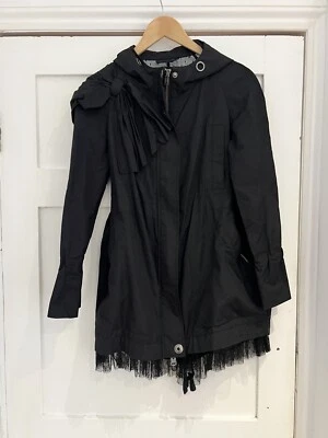Red Valentino Bow And Lace Detail Black Hooded Rain Parka Jacket UK6-8 - Image 1 of 4