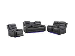 Electric Recliner 3+2+1 Sofa Set Forbes Grey Leather | USB | Bluetooth Speakers - Picture 1 of 15