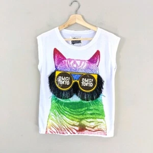OMG Tokyo Rainbow Kitty Katze Fransen Sonnenbrille ärmelloses Oberteil - Größe Medium - Bild 1 von 8