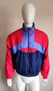 Nike Mens Vintage 90's Zip Up Red Blue Nylon Track Jacket Windbreaker Size S - Picture 1 of 10