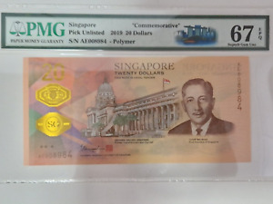 Singapore-2019 $20 1819-2019 Bicentennial Banknote. PMG 67EPQ-Superb Gem