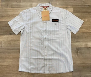 Simms Fishing Shop Shirt Mens M Short Sleeve Striped Quick Dry Zipper Pocket - Picture 1 of 8