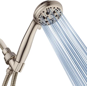 High Pressure 6-Setting Full Brushed Nickel Handheld Shower Head with Stainless - Picture 1 of 12