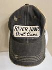 River Hair Don't Care Embroidered Trucker Hat Black Distressed Wild Oats