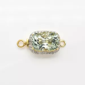 18KT Gold/Natural GREEN BERYL/AQUAMARINE/Diamond/W24MM/L11MM/H9MM/4.45Gr/$3255.0 - Picture 1 of 6