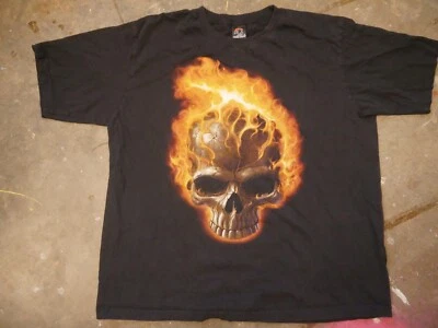 Camisa Calavera Llameante Hero Buff Vintage Años 2000 Doble Cara Líquido Azul Fuego 2XL Foto 1 de 4