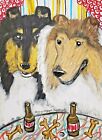 Rough Collie Yappy Hour Original Pastel Painting 9x12 Collectible Vintage Style