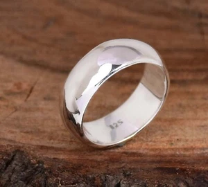 8 mm Silver Band Handmade Dome Shape Wedding Band Stackable Band For Gift - Picture 1 of 6