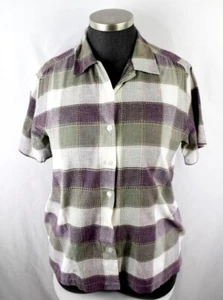 Vestido Granero Abotonado Top Talla Grande 2X Púrpura Verde Cuadros Relajado Manga Corta - Imagen 1 de 8