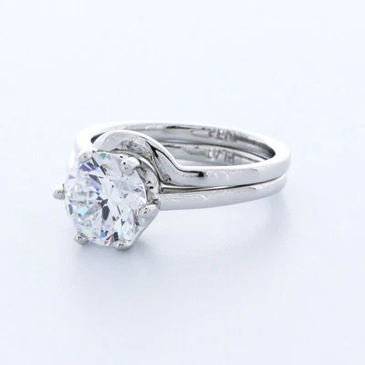 JUEGO NUPCIAL SOLITARIO CLÁSICO PLATINO CORTE REDONDO DIAMANTE CREADO EN LABORATORIO E/VVS1 2.5CT Foto 1 de 3