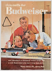 Budweiser 1963 Billardtisch Samstag Nachmittag Billard Druck Anzeige 8,5x11 - Bild 1 von 1