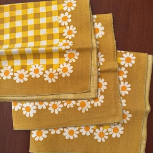 Vintage 16" ECKIGE Servietten Orange Weiß Gänseblümchen Flower Power 3er Set - Bild 1 von 6