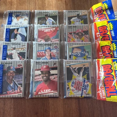 1989 FLEER BASEBALL 42 TRADING CARDS 3 LOGO STICKERS HANGING RACK PACK REDS SABO - Image 1 of 4