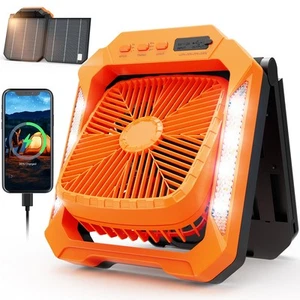 26800mAh Portable Fan Rechargeable with 18W Detachable Solar Panel, Quiet Bat... - Picture 1 of 9
