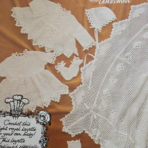 Patons 7011 crochet pattern vintage used baby shawl, dress, bonnet coat 4ply - Picture 1 of 3