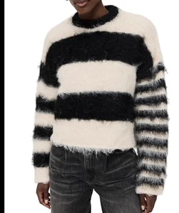 Maglione a righe The Ragged Priest Humbug donna taglia XL fuzzy panna nero - Foto 1 di 9