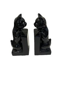 Sujetalibros/bancos vintage de gato negro hechos en Taiwán. "Acabado brillante de 8"" de alto" - Imagen 1 de 5