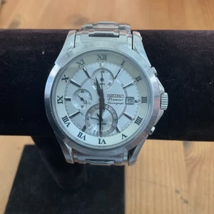 WATCH MEN'S SEIKO PREMIER SAPPHIRE CHRONOGRAPHE ALARM 40mm DATE WR 100M - Picture 1 of 15