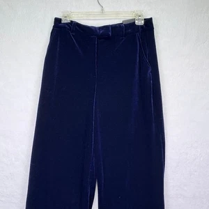 WHBM Emma Wide Leg High Waist Velvet Trouser Pants Blue Size 10 - Picture 1 of 12