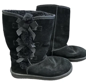 Koolaburra by UGG Victoria Suede Bow Short Boots Black Womens Size 10 - Picture 1 of 8