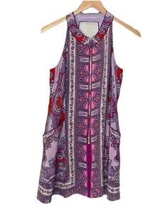 60er Look Nanette Lepore Minikleid lila Paisley Seide ärmellos Reißverschluss hinten Gr. 2 - Bild 1 von 10