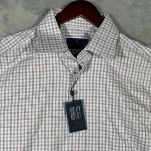 David Donahue Shirt Mens 16.5 32/33 White Berry Check Spread Collar Dress - Picture 1 of 10