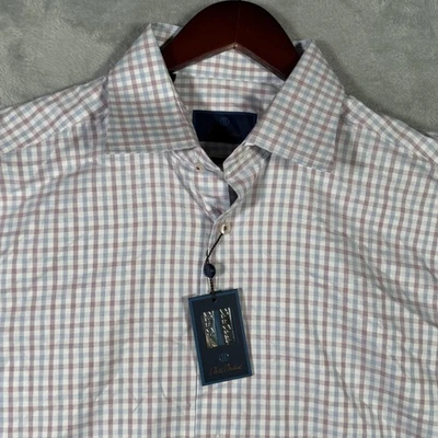 Рубашка мужская David Donahue 16,5 32/33 белое платье с воротником в клетку Berry - Изображение 1 из 4