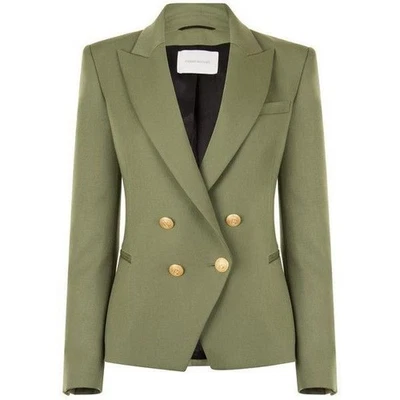 Pierre Balmain Khaki Green Wool Double Breasted Blazer with Gold Buttons, Sz 36 - Image 1 of 4