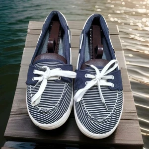 Keds Ortholite Boat Shoes Blue White Striped Woman’s 8 EUC - Picture 1 of 10
