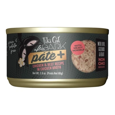 Tiki Cat After Dark Pate+ Wet Cat Food, Chicken & Beef, 2.8 oz. Cans, 12 Count - Image 1 of 2
