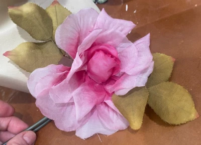 Clip de flores vintage seda años 50 5" rosa 1 pieza hecho en Japón Foto 1 de 4