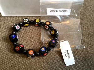 Murano Glas Quadrat Millafiori Stretch Armband in Schwarz Italy Neu in Box - Bild 1 von 1