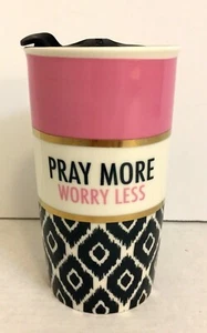 Mary Square "Pray More Worry Less" Keramik Kaffee Reisebecher/Starbucks Deckel - Bild 1 von 10