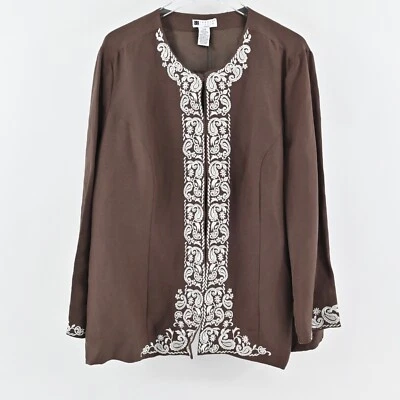 CAROLE LITTLE Jacket Womens Size 24W Brown Embroidered Paisley Linen Kimono New - Image 1 of 4