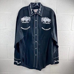 Neu mit Etikett Tru-West Rockmount Ranch Wear Buffalo Westernhemd bestickt schwarz Gr. M - Bild 1 von 14
