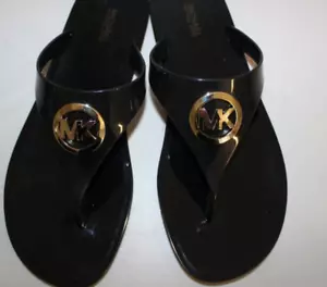 NEW MICHAEL KORS LILLIE JELLY THONG SANDALS FLIP FLOPS SIZE 7 BLACK - Picture 1 of 8