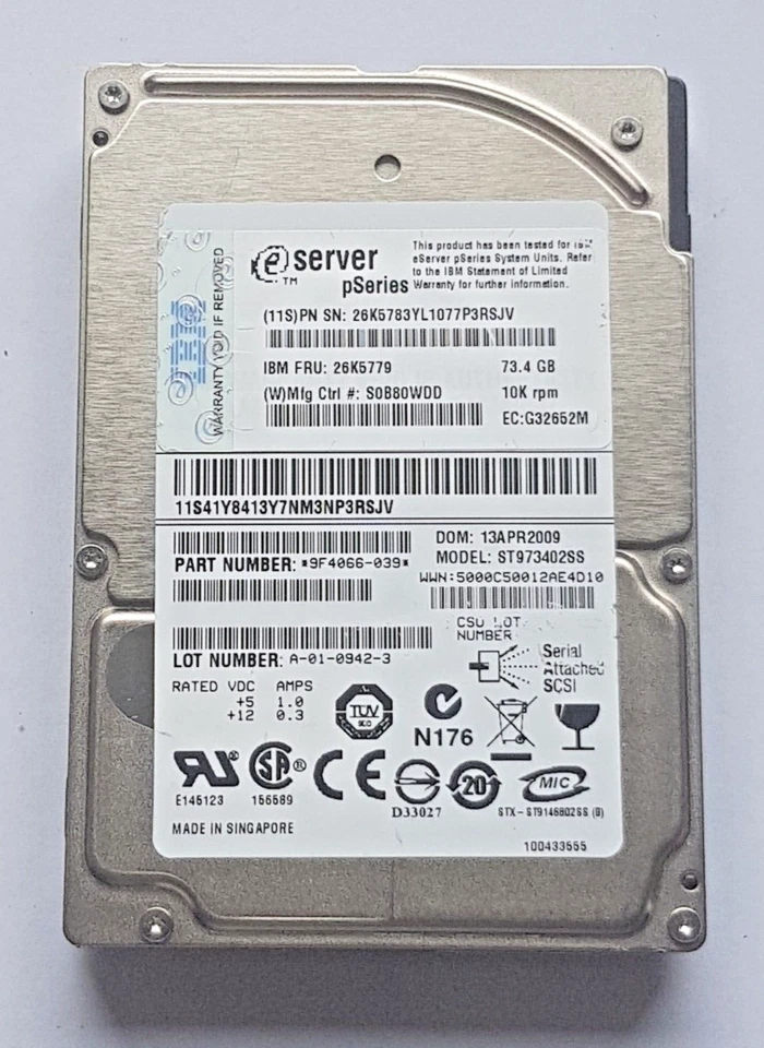 73.4 GB SAS IBM Eserver Pseries Fru: 26K5779 10K RPM HDD 2.5 " Internal Hard - Image 1 of 1