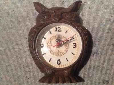 pendule ou horloge chouette ou hibou en fonte et cadran en resine, haut. 22 cm - Photo 1/4