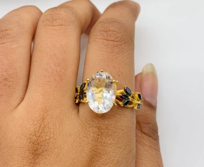 Brillante Anillo de Plata de Ley 925-Topacio Blanco Anillo de Cóctel Regalo de Aniversario Foto 1 de 4