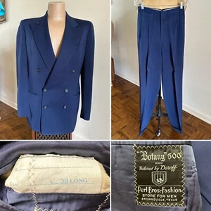 50er Jahre Vintage 2 Teile Botanik 500 Gabardine Zweireiher Blau Anzug Blazer Hose 50s - Bild 1 von 23