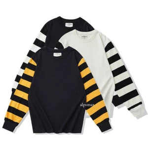 Vintage Men Striped Long Sleeve T-Shirts Casual Crew Neck Motorcycle Shirts Tops - Picture 1 of 21