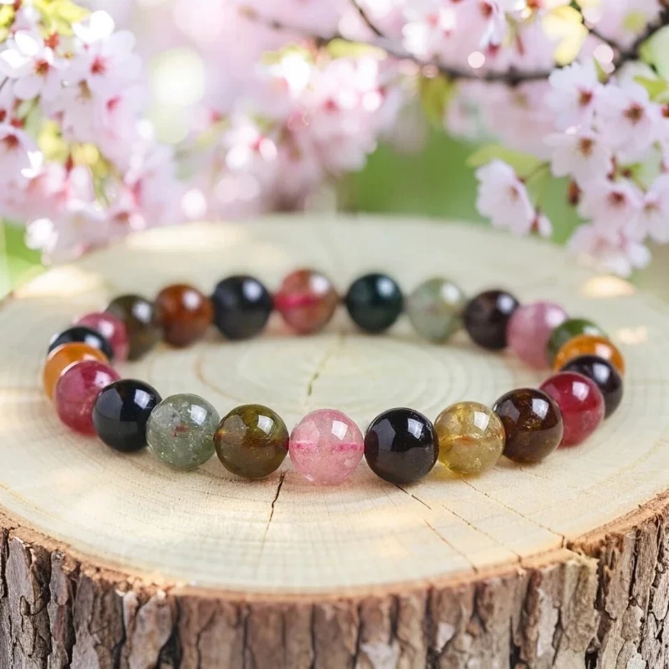 Pulsera elástica hecha a mano de turmalina natural de 6 mm con cuentas de piedras preciosas curación energética Foto 1 de 4