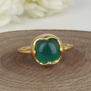 Flower Design Green Onyx Stackable Ring 925 Silver Gemstone Ring Jewelry