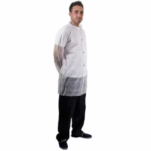 5 x WHITE Supertouch Visitor Coat Non Woven Popper Fastening SMALL - Picture 1 of 1