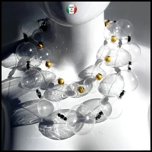 Gioielli Donna Collana Lusso Girocollo Design Minimalist Trasparente Perle Vetro - Foto 1 di 24