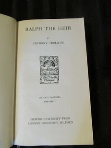 RALPH THE HEIR, Anthony Trollope 1939 Vol. 2 HC - Picture 1 of 9