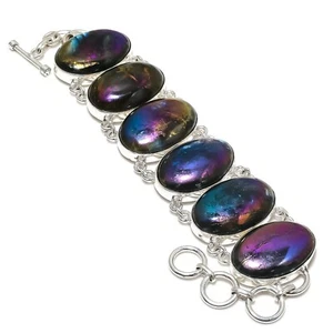 Aura Flash Labradorite Gemstone Handmade 925 Sterling Silver Jewelry Bracelet - Picture 1 of 6