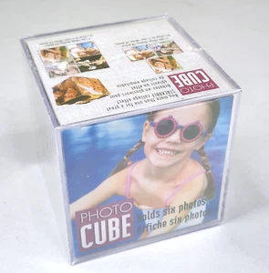 Photo Cube Clear Acrylic Desk Frame 3.5" Square Display 6 Photos Pictures - Picture 1 of 5