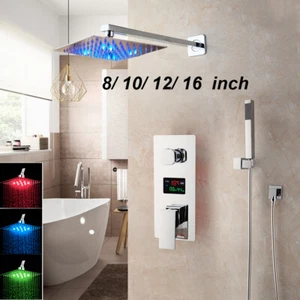 LED Rain Shower Head Digital Concealed Mixer Valve Handheld Shower Faucet Set - Picture 1 of 21